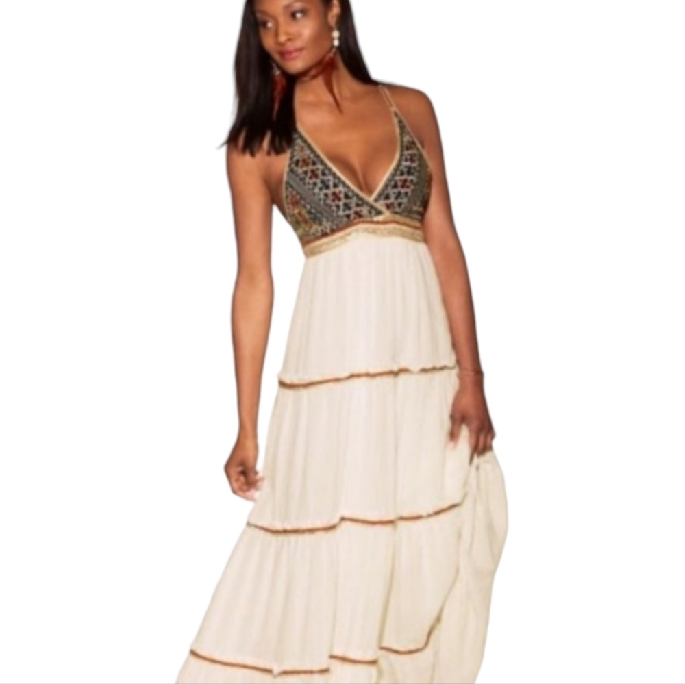 L'atiste Womens Size Large Beachโ Embroidered Boho Whimsical Babydoll Dress NWT